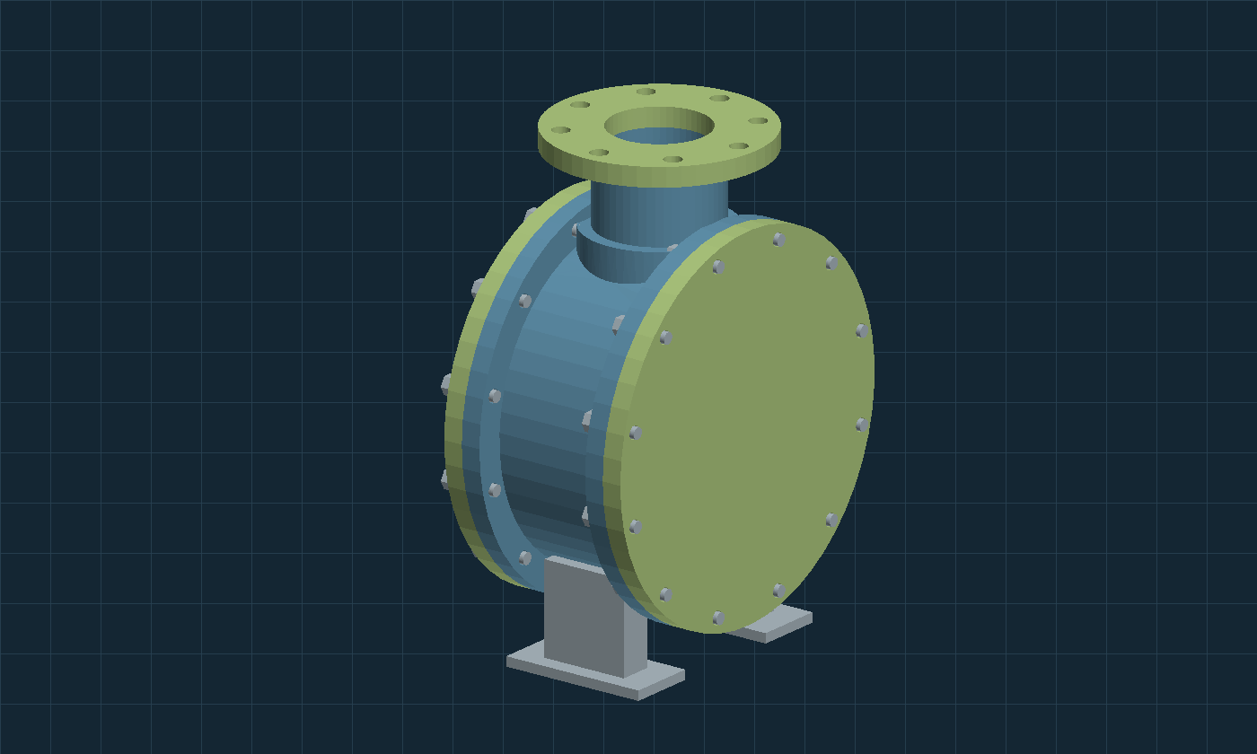 Pressure casing CAD study with bolted covers and discharge nozzle
